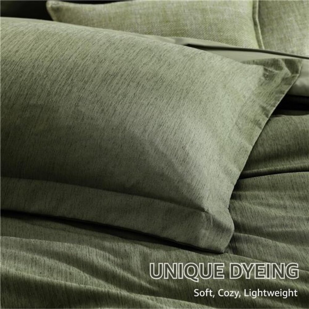 Queen Comforter Set - 7 Pieces Cationic Dyeing Olive Green Bed in a Bag Bedding - Picture 6 of 7